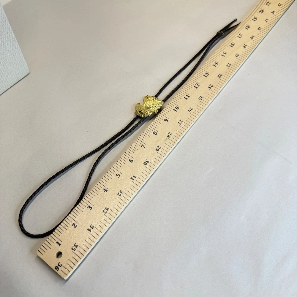 Vintage Eagle Head‎ Bolo Tie Braided Brown Cord Western Americana Gold Tone